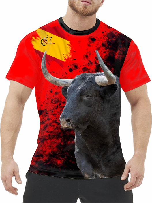 Camiseta roja y negra con toro bravo