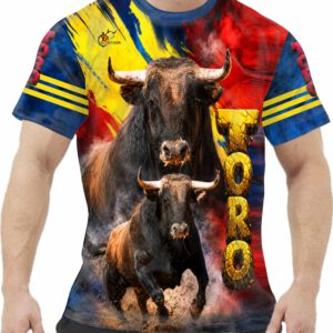 Camiseta España Taurina, estilo concursos de recortes con cabezas de toros bravos