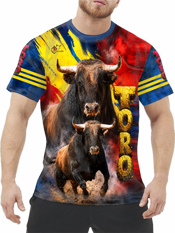 Camiseta España Taurina, estilo concursos de recortes con cabezas de toros bravos